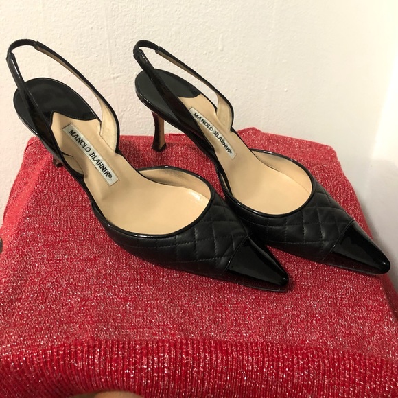 Authentic Manolo Blahnik quilted leather slingback heels. - Picture 7 of 17